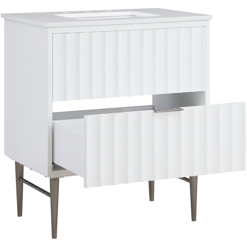 Maklaine Modern / Contemporary Rich White Finish Bathroom Vanity