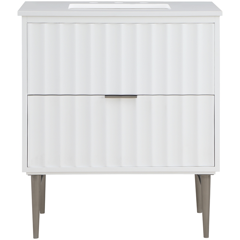Maklaine Modern / Contemporary Rich White Finish Bathroom Vanity