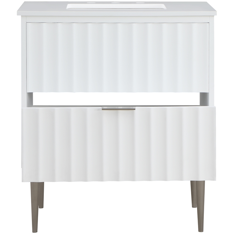 Maklaine Modern / Contemporary Rich White Finish Bathroom Vanity
