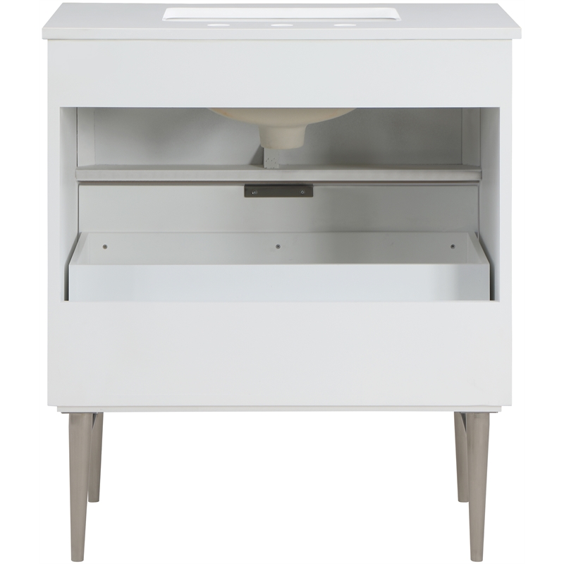 Maklaine Modern / Contemporary Rich White Finish Bathroom Vanity