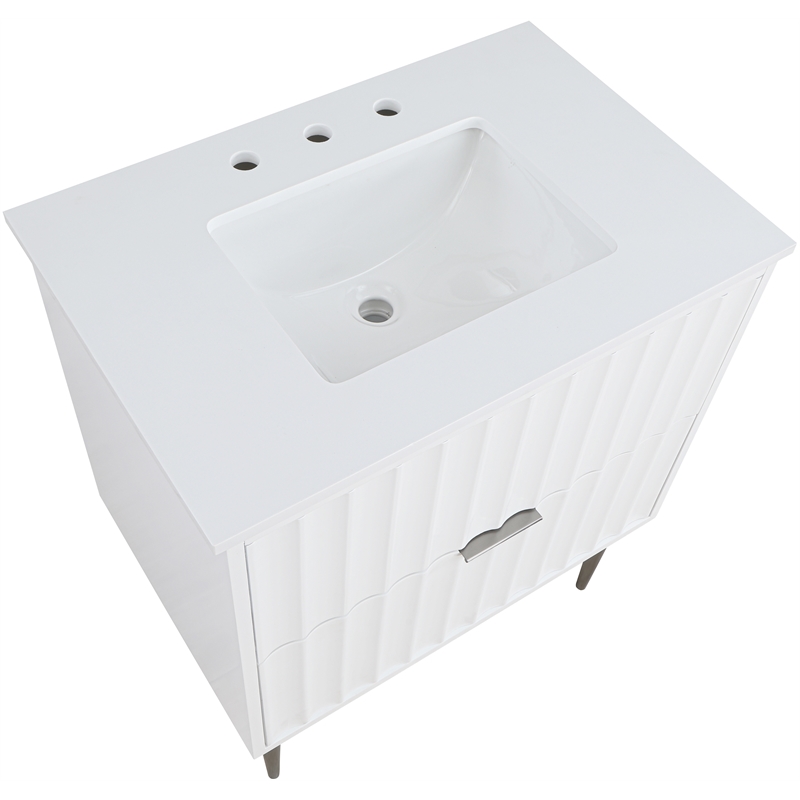 Maklaine Modern / Contemporary Rich White Finish Bathroom Vanity
