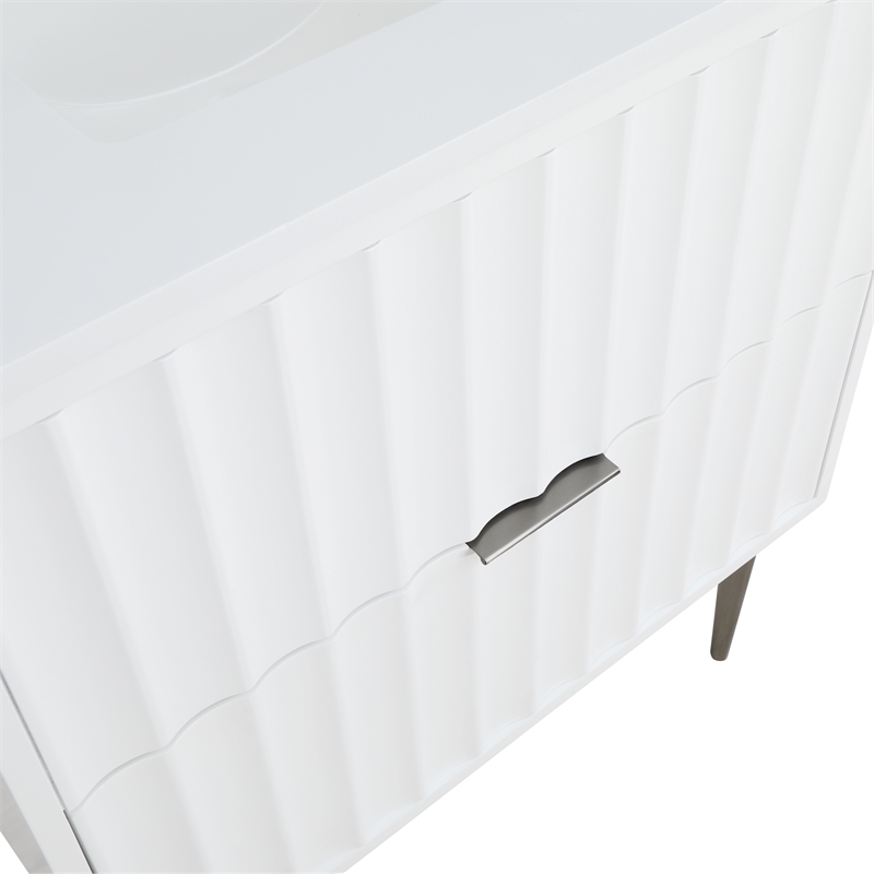 Maklaine Modern / Contemporary Rich White Finish Bathroom Vanity