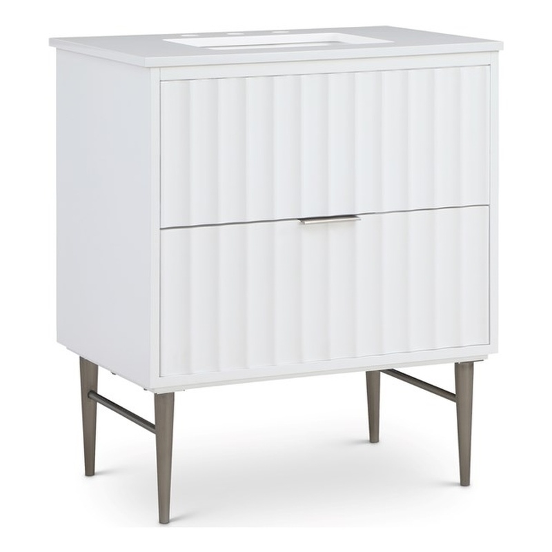 Maklaine Modern / Contemporary Rich White Finish Bathroom Vanity