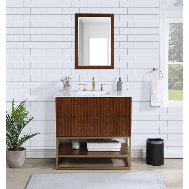 Maklaine Modern / Contemporary RichWalnut Finish Bathroom Vanity