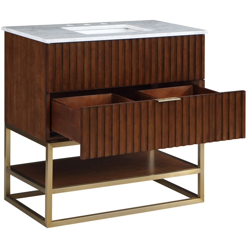 Maklaine Modern / Contemporary RichWalnut Finish Bathroom Vanity