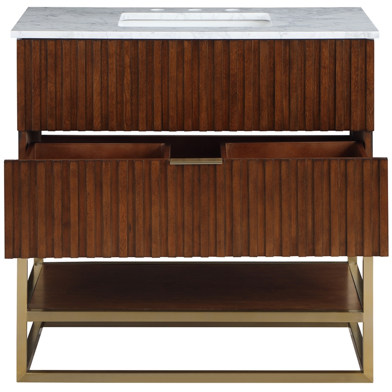 Maklaine Modern / Contemporary RichWalnut Finish Bathroom Vanity
