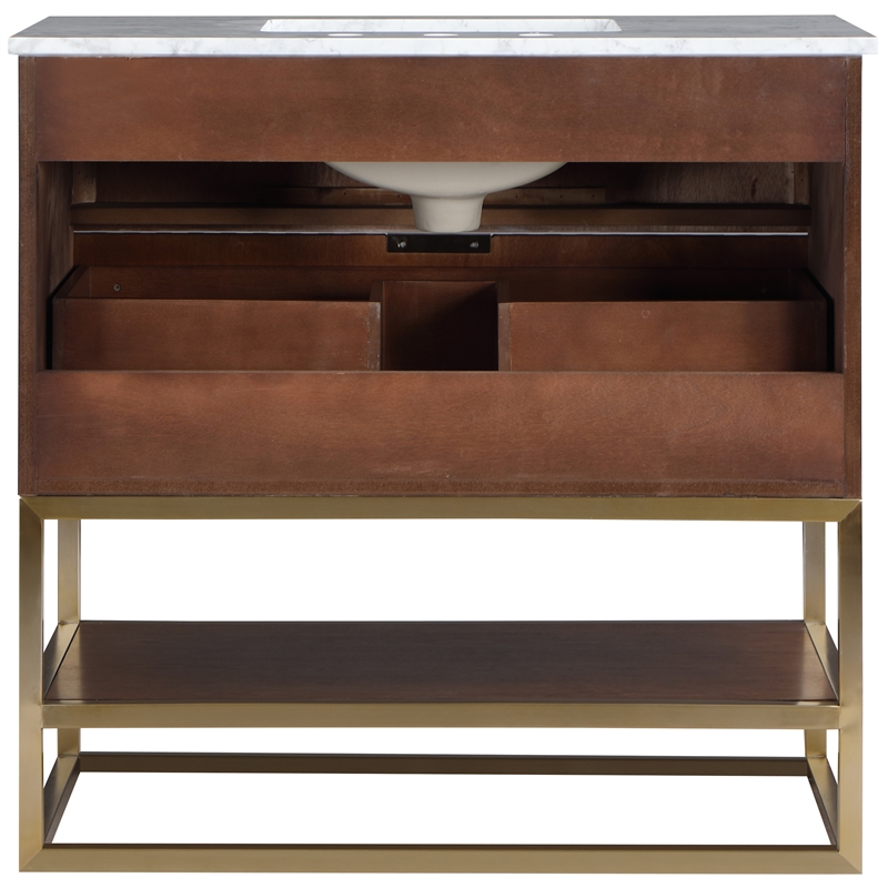 Maklaine Modern / Contemporary RichWalnut Finish Bathroom Vanity