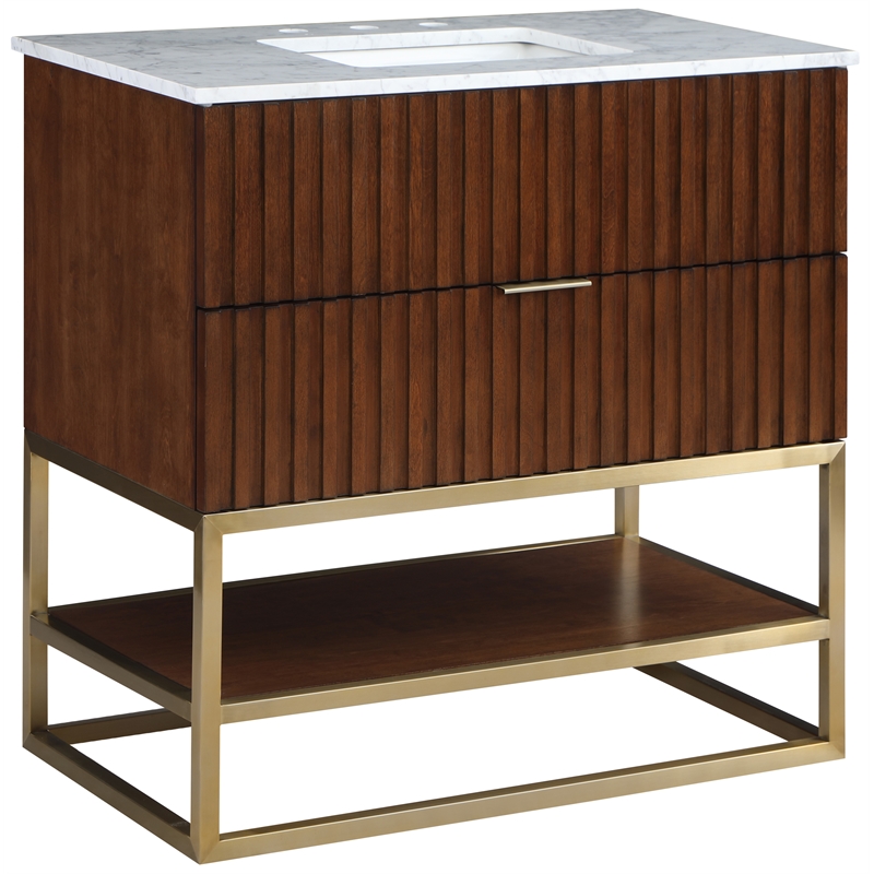 Maklaine Modern / Contemporary RichWalnut Finish Bathroom Vanity