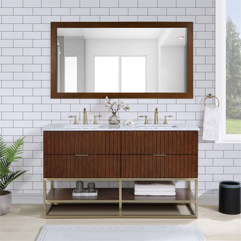Maklaine Modern / Contemporary RichWalnut Finish Bathroom Vanity