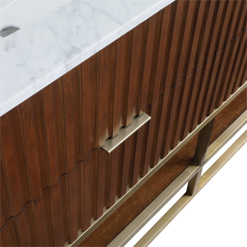 Maklaine Modern / Contemporary RichWalnut Finish Bathroom Vanity