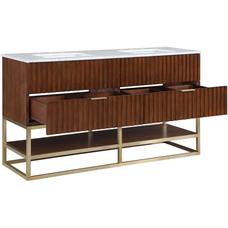 Maklaine Modern / Contemporary RichWalnut Finish Bathroom Vanity
