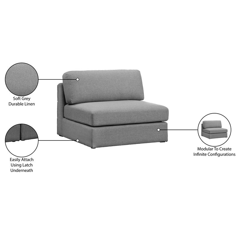 Maklaine Contemporary Grey Durable Linen Textured Fabric Armless