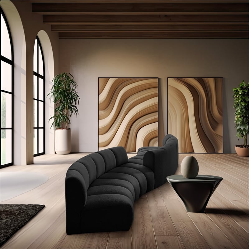 Maklaine Contemporary Black Boucle Fabric 4pc. Modular Sectional