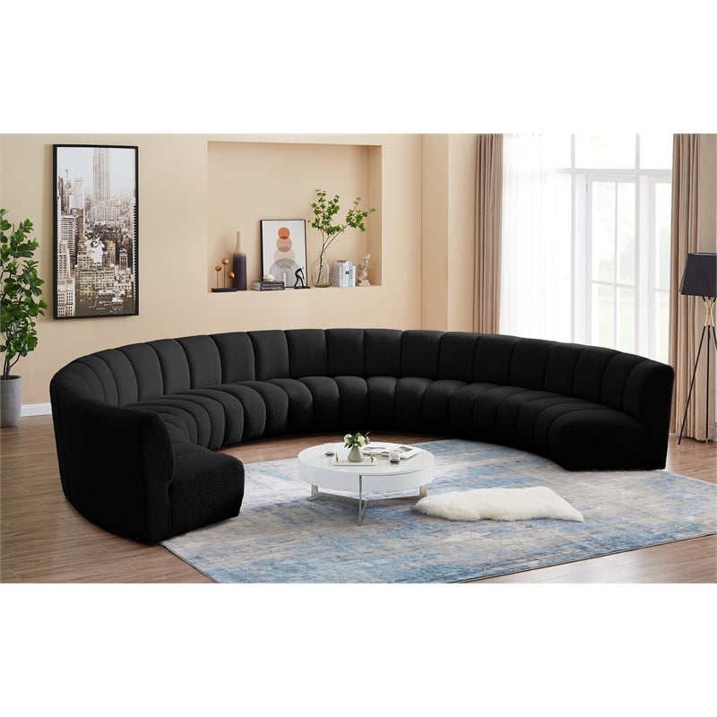 Maklaine Contemporary Black Boucle Fabric 8pc. Modular Sectional