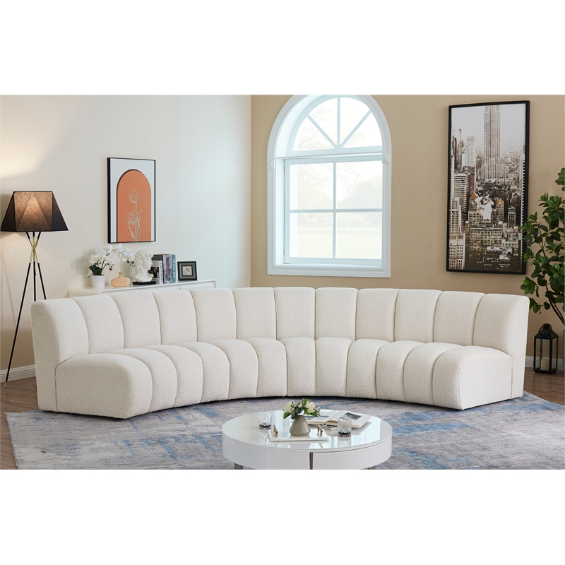 Maklaine Contemporary Cream Boucle Fabric 4pc. Modular Sectional