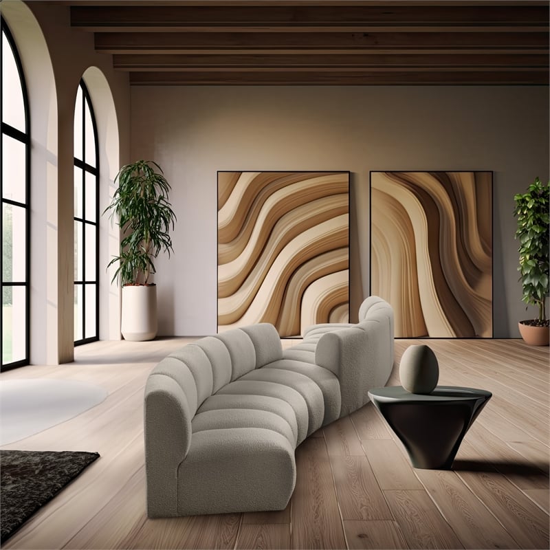 Maklaine Contemporary Brown Boucle Fabric 4pc. Modular Sectional