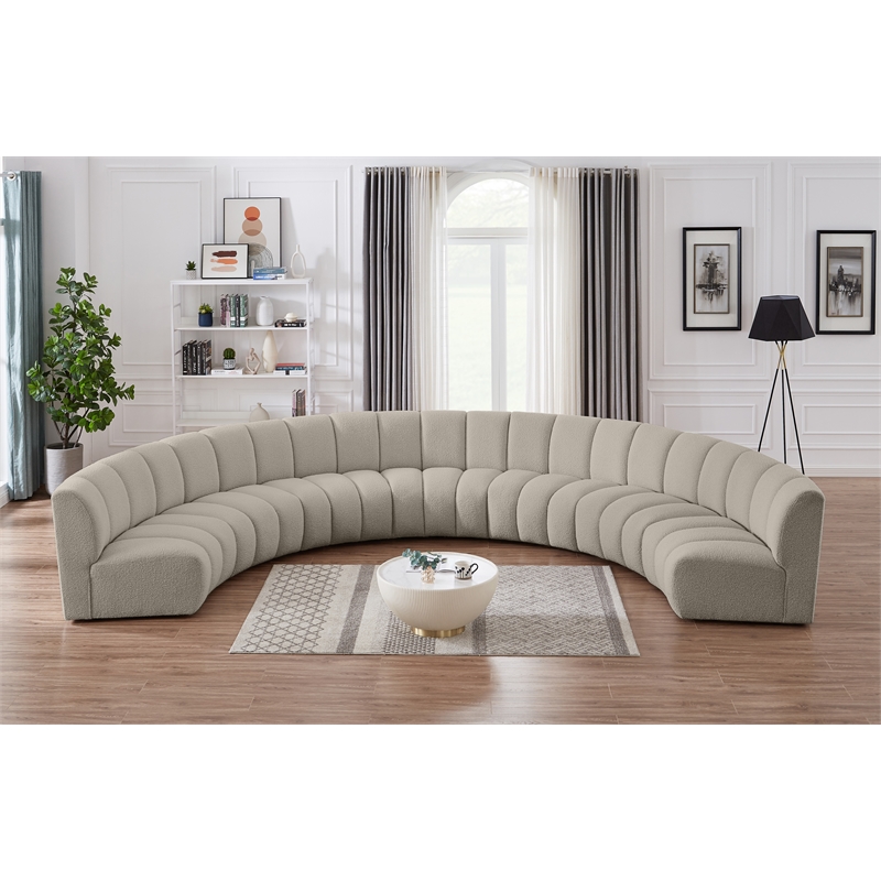 Maklaine Contemporary Brown Boucle Fabric 7pc. Modular Sectional