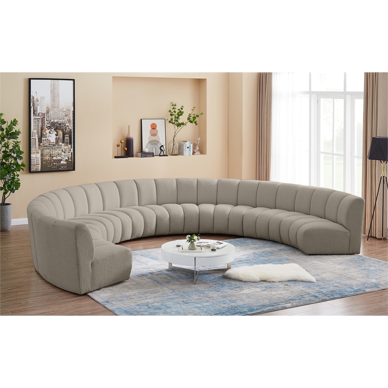 Maklaine Contemporary Brown Boucle Fabric 8pc. Modular Sectional