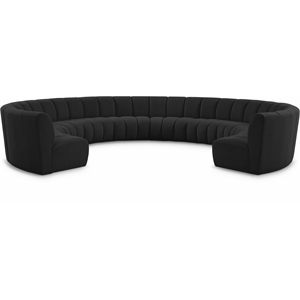 Maklaine Contemporary Black Boucle Fabric 10pc. Modular Sectional