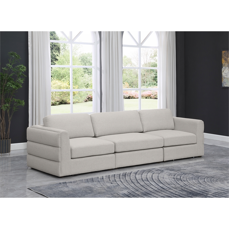 Maklaine Contemporary Beige Durable Linen Textured Fabric Modular Sofa