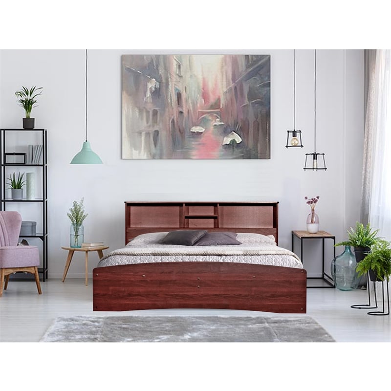 Maklaine Modern Engineered Wood California Full Bed in Mahogany