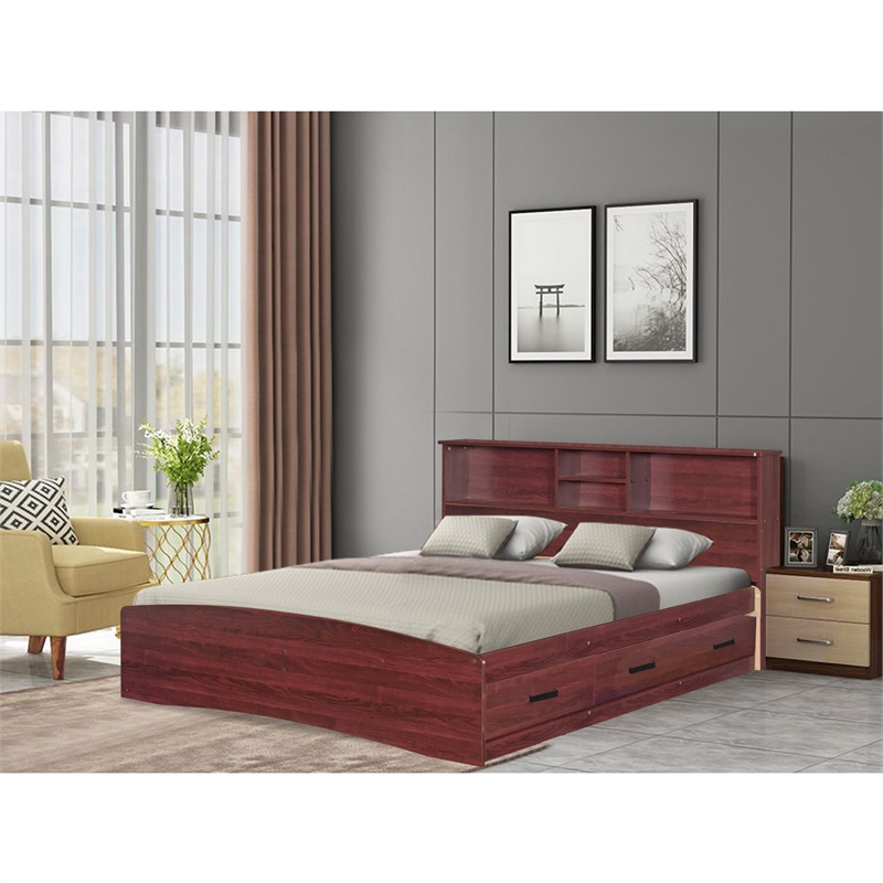 Maklaine Modern Engineered Wood California Full Bed in Mahogany