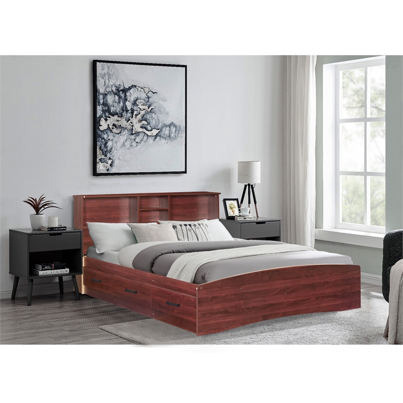Maklaine Modern Engineered Wood California Full Bed in Mahogany