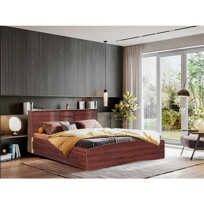 Maklaine Modern Engineered Wood California Full Bed in Mahogany
