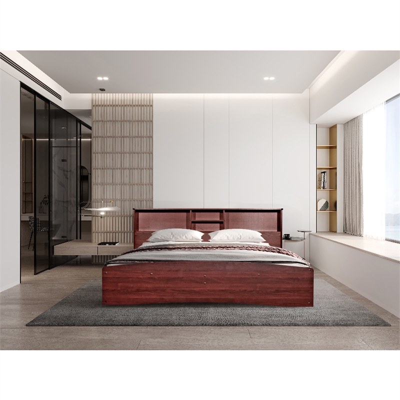 Maklaine Modern Engineered Wood California Full Bed in Mahogany