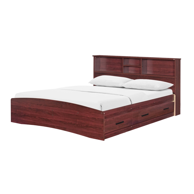 Maklaine Modern Engineered Wood California Full Bed in Mahogany