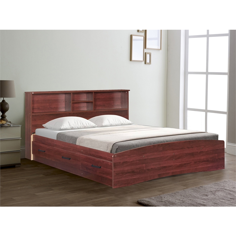 Maklaine Modern Engineered Wood California Full Bed in Mahogany