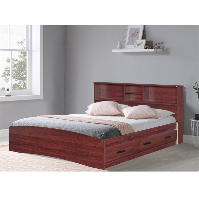 Maklaine Modern Engineered Wood California Full Bed in Mahogany