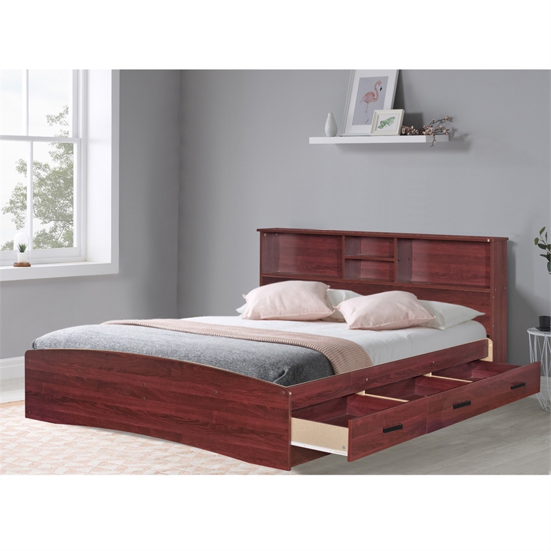 Maklaine Modern Engineered Wood California Full Bed in Mahogany