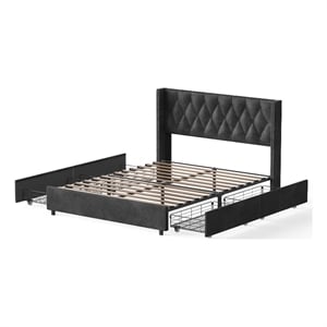 Maklaine Modern 4-Drawer Velvet Full Size Platform Bed in Black