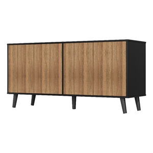Maklaine Modern Sideboard Buffet Cabinet with Storage in Black & Walnut