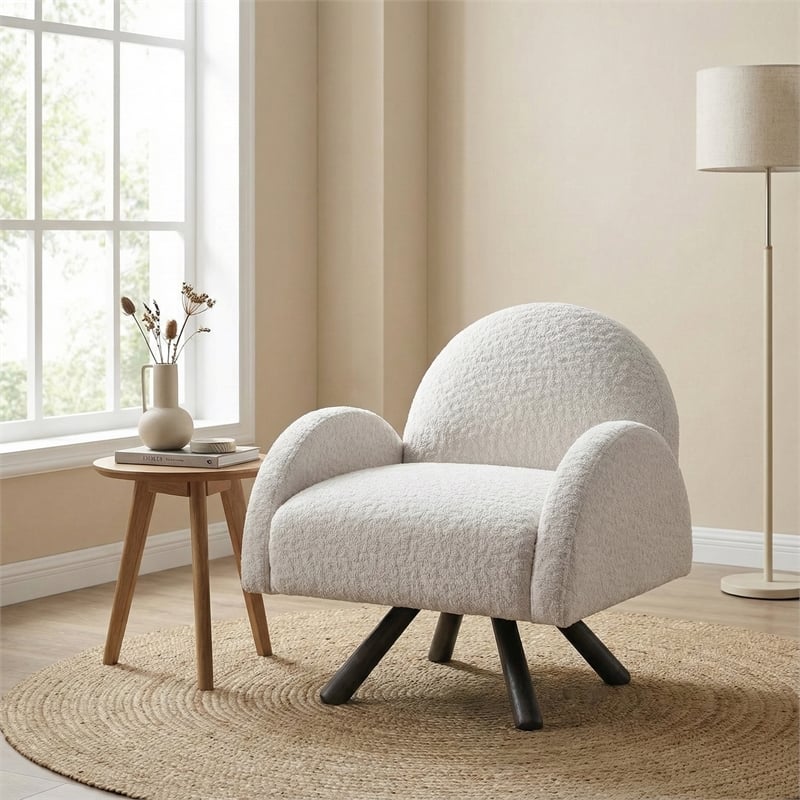 Maklaine Modern Accent Chair with Wood Frame in Beige Finish