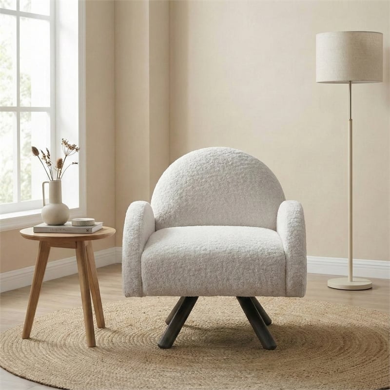 Maklaine Modern Accent Chair with Wood Frame in Beige Finish