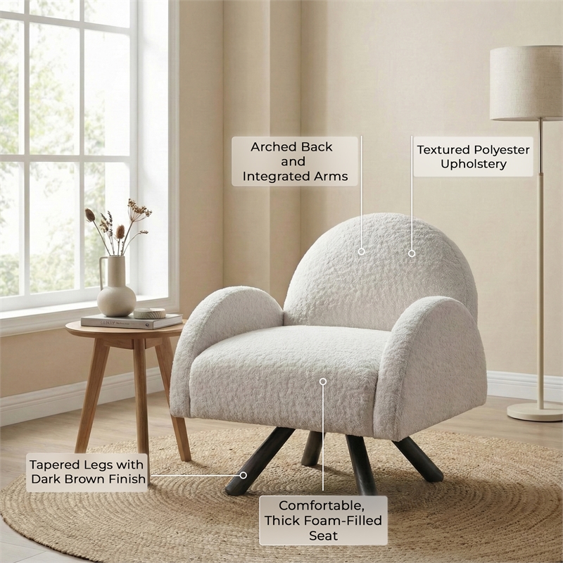 Maklaine Modern Accent Chair with Wood Frame in Beige Finish