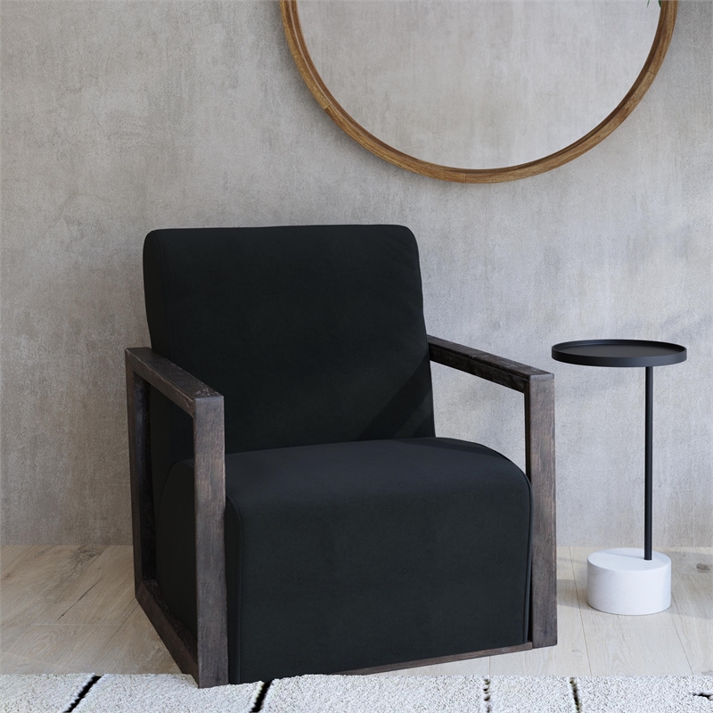 Maklaine Contemporary Velvet Fabric Accent Chair in Smoke Finish