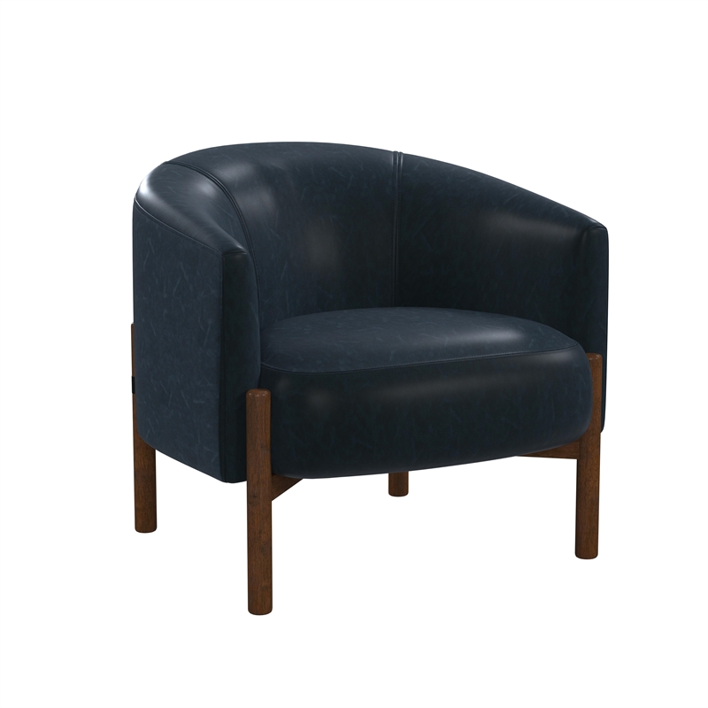 Maklaine Mid-Century Accent Chair with Wood Frame in Navy Blue
