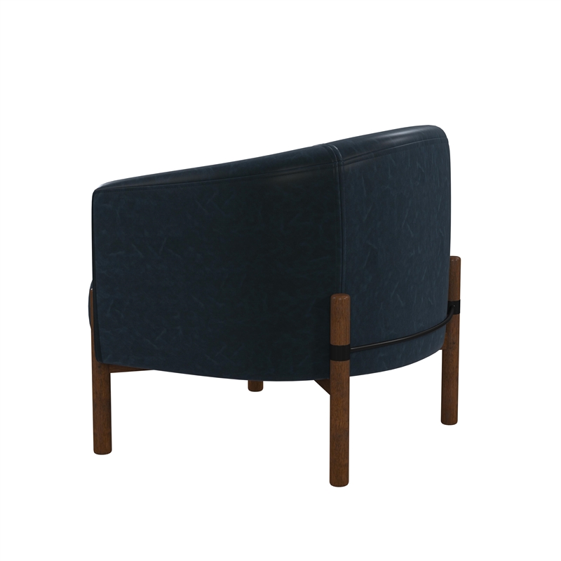 Maklaine Mid-Century Accent Chair with Wood Frame in Navy Blue