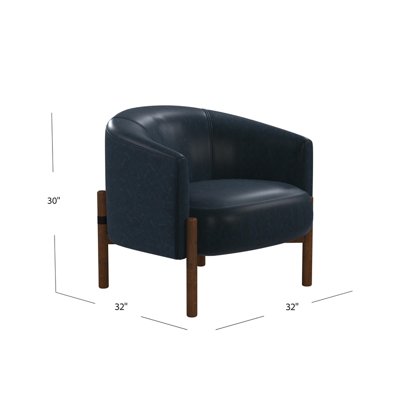 Maklaine Mid-Century Accent Chair with Wood Frame in Navy Blue