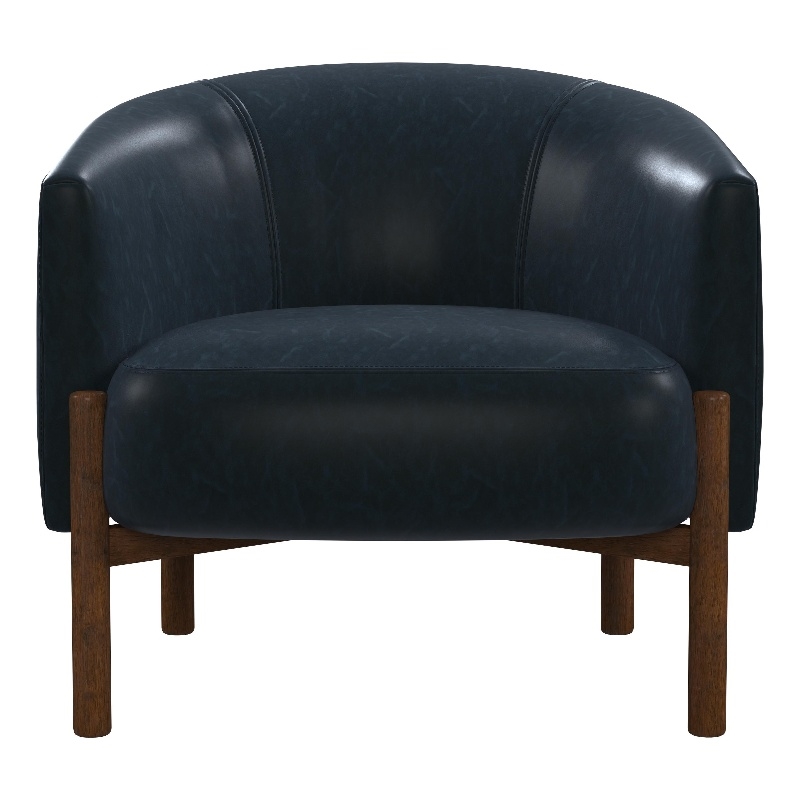 Maklaine Mid-Century Accent Chair with Wood Frame in Navy Blue