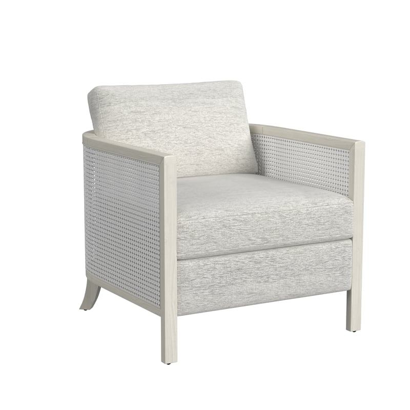 Maklaine Coastal Farmhouse Accent Chair in Hand Brushed White Wood and Fabric