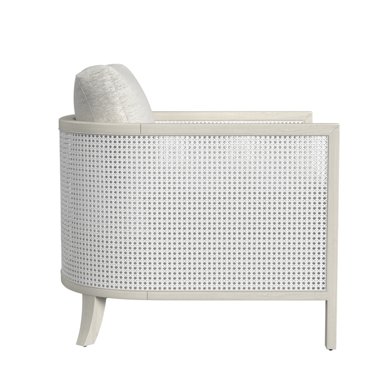 Maklaine Coastal Farmhouse Accent Chair in Hand Brushed White Wood and Fabric