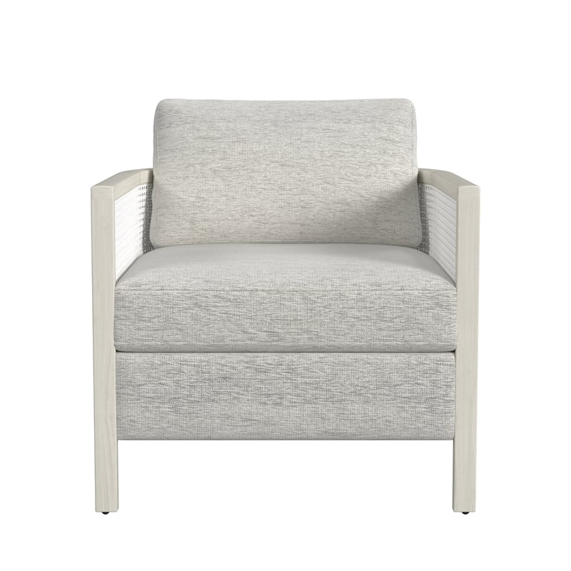 Maklaine Coastal Farmhouse Accent Chair in Hand Brushed White Wood and Fabric