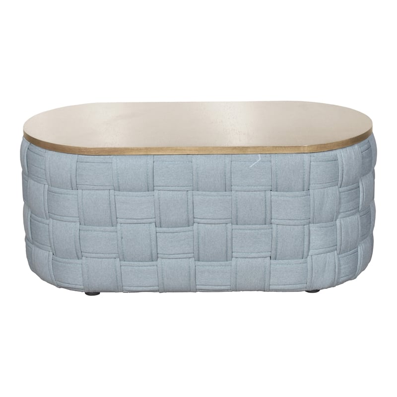 Maklaine Chenille Upholstered Oval Coffee Table in Light Teal