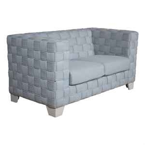 Maklaine Chenille Upholstered Loveseat in Light Teal and White