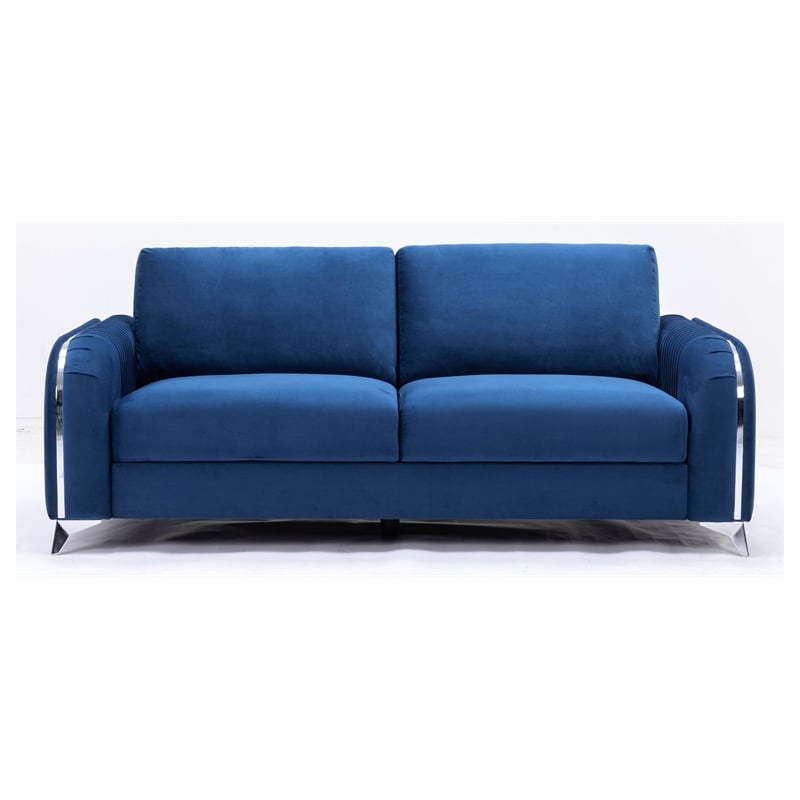 Maklaine Velvet Upholstered Wooden Frame Contemporary Sofa in Blue