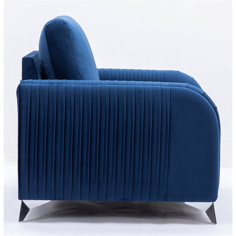 Maklaine Velvet Upholstered Wooden Frame Contemporary Sofa in Blue